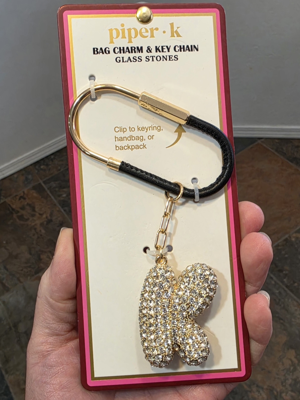 Piper K Glass Stone Initial "K" Bag Charm and Key Chain